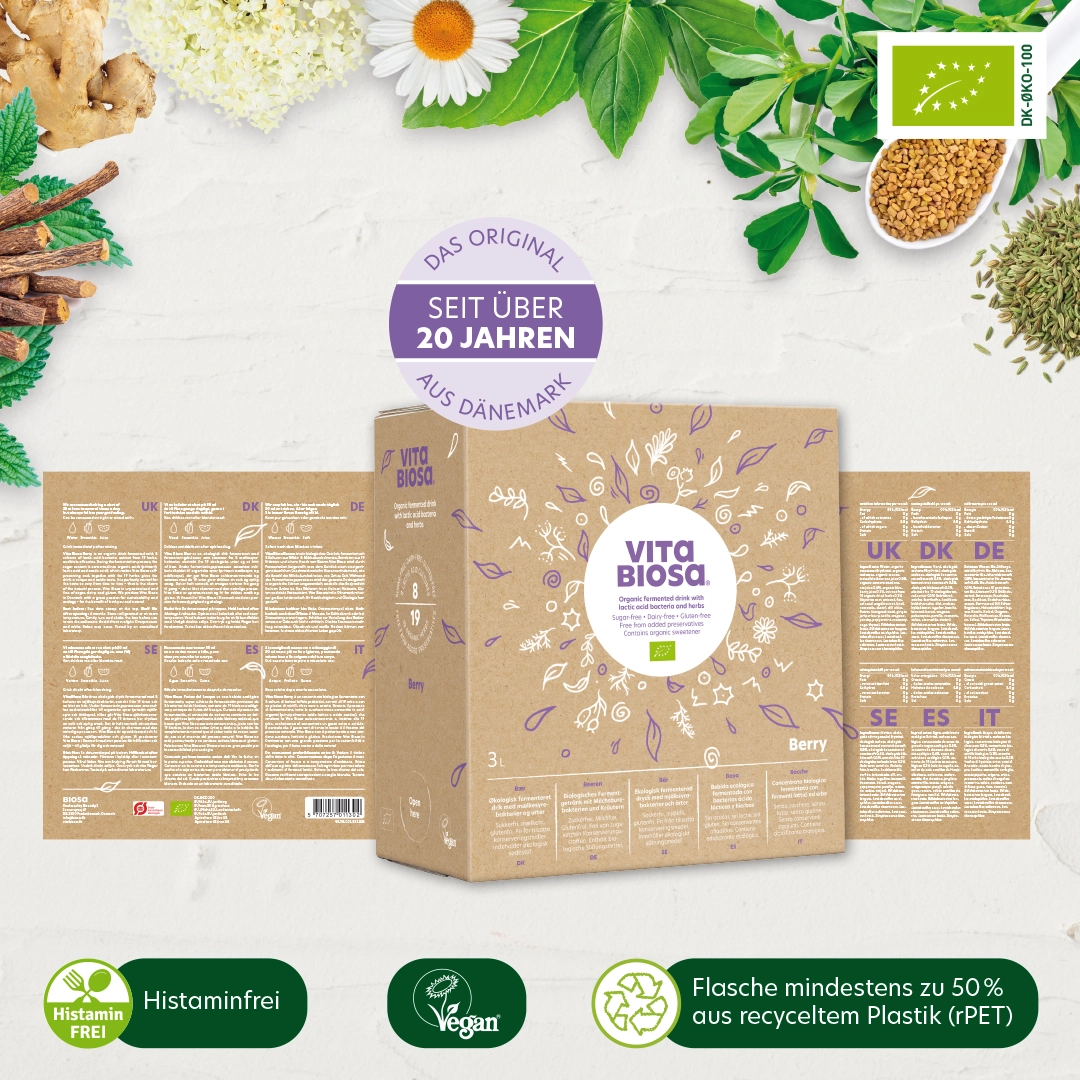 Vita_Biosa_Ingwer_mit_Vitamin-C_3L_Bag-in-Box_Milchsaeurebakterien_kaufen_Etikett, Bio-Fermentgetränk, Vita Biosa, Berry, 3L Packung, Recycelte Flasche