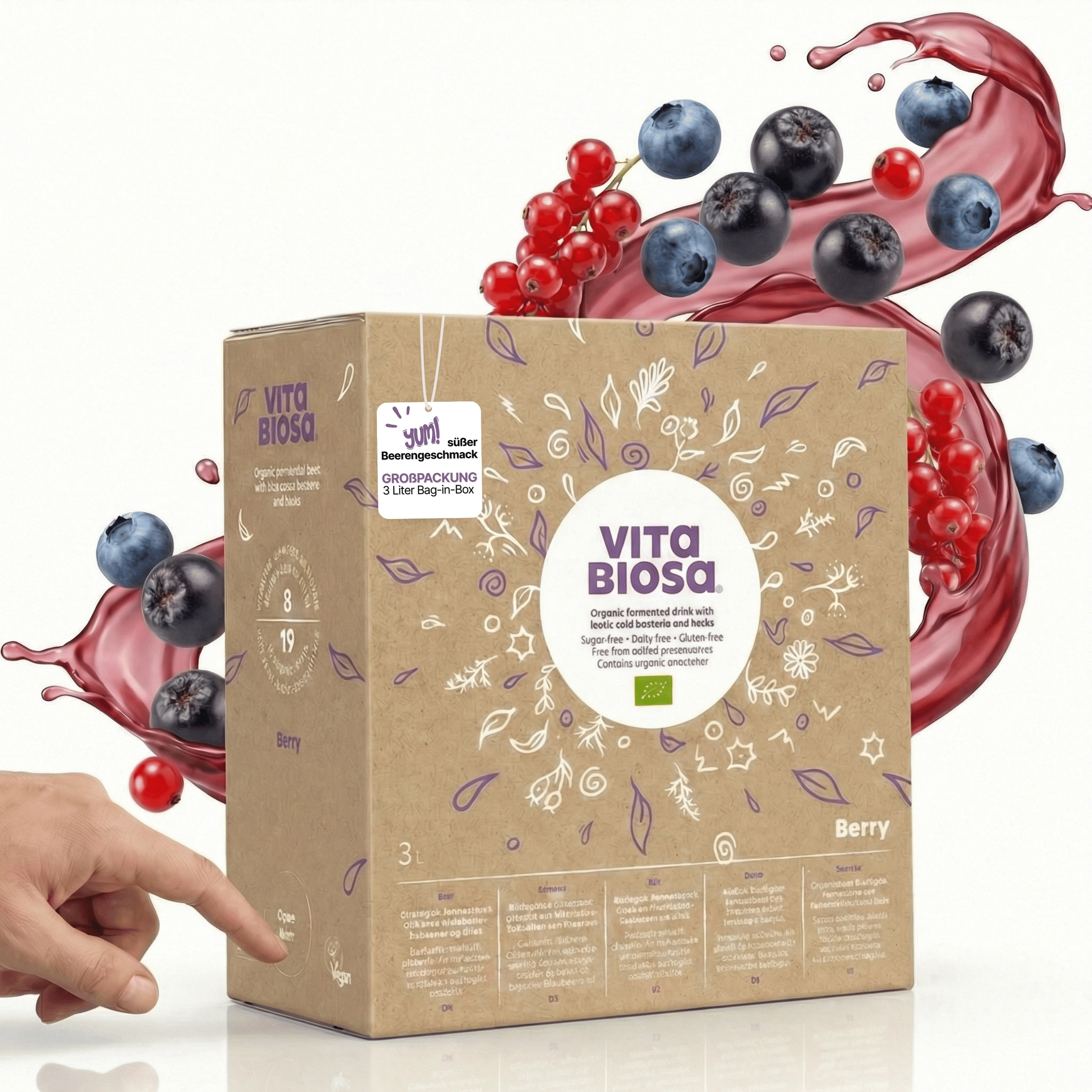 Kräuterfermentgetränk Vita Biosa Beeren 3 L Flasche Neues Design Kräuter Pflanzen, Box, Beeren, Saft, Bio, 3L