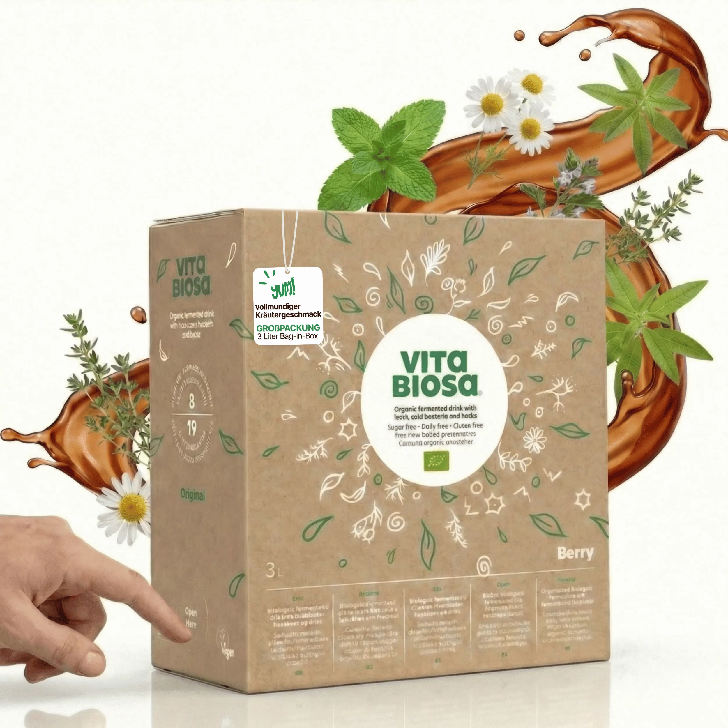 Vita Biosa Original 3L Bag-in-Box Milchsäurebakterien kaufen front, Kartonverpackung, Kräutergetränk, 3L Box, Bio-Produkt, Berry-Geschmack