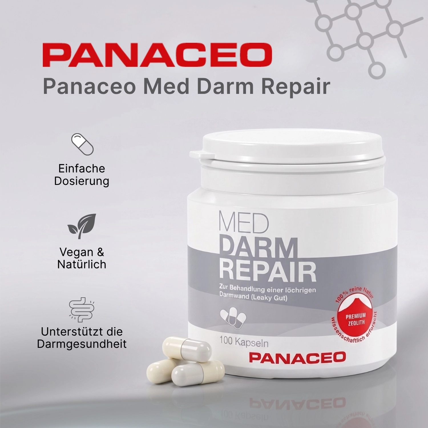 Zeolith_Pulver_Kaufen_PZN5228512_Panaceo_MED_Darm_Repair_Kapseln_100_Vorteile, Kapseln, Darmgesundheit, Darm Repair, Vegan, Nahrungsergänzung