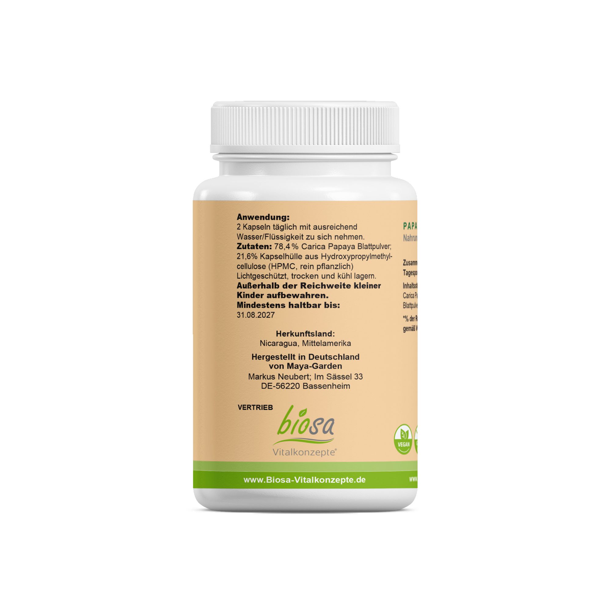 moringa-maya_garden-papaya-kapseln-Seite-1 moringa-maya_garden-papaya-kapseln-Seite-1, Kräuter, Pflanze, Flasche