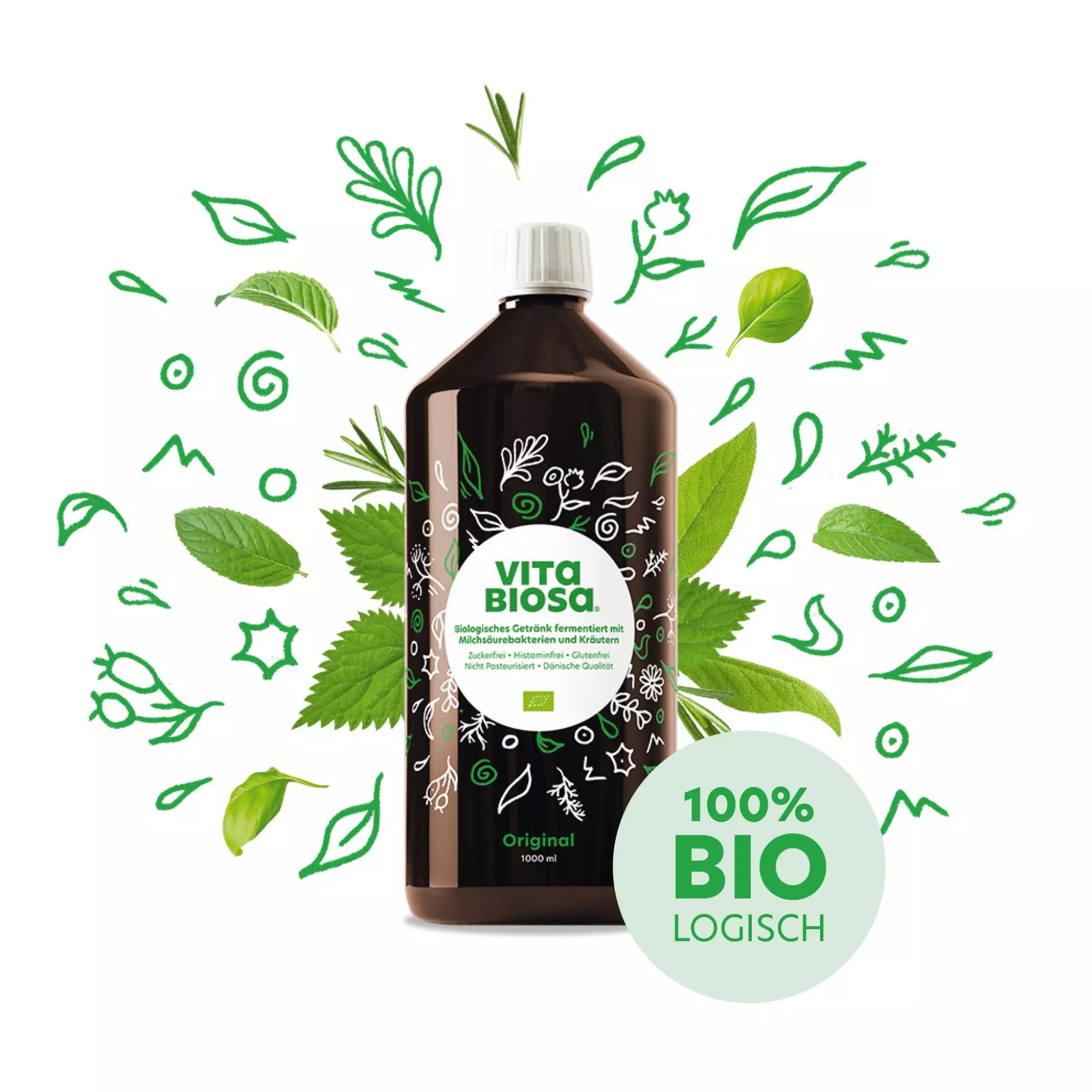 Kräuterfermentgetränk Vita Biosa Original 1 L Flasche Neues Design Kräuter Pflanzen