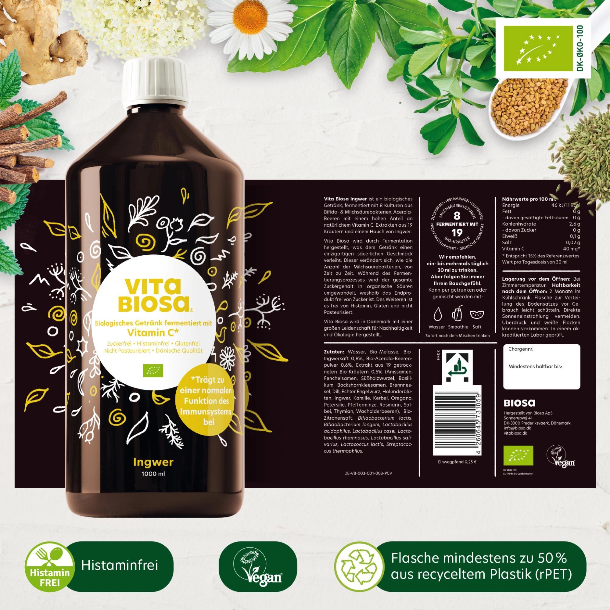 Ingwer, Tee-Getränk, Biologisch, Vitamin C, Flasche