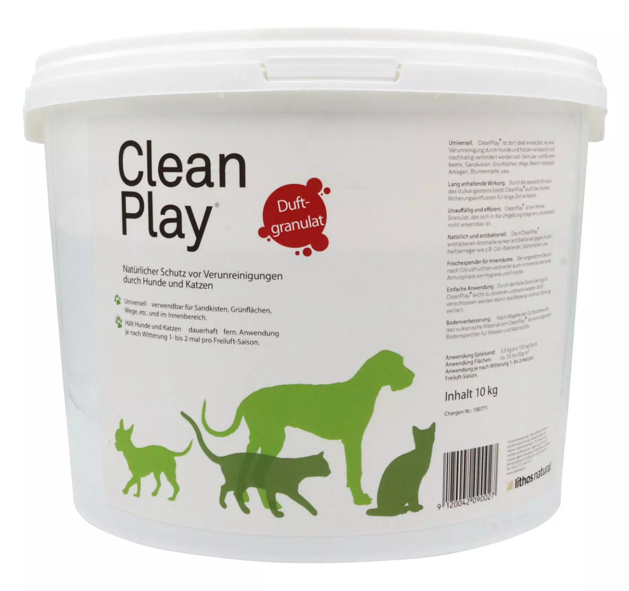 CleanPlay Zeolith, 10kg - Schutz vor Verunreinigung durch Hunde oder Katzen