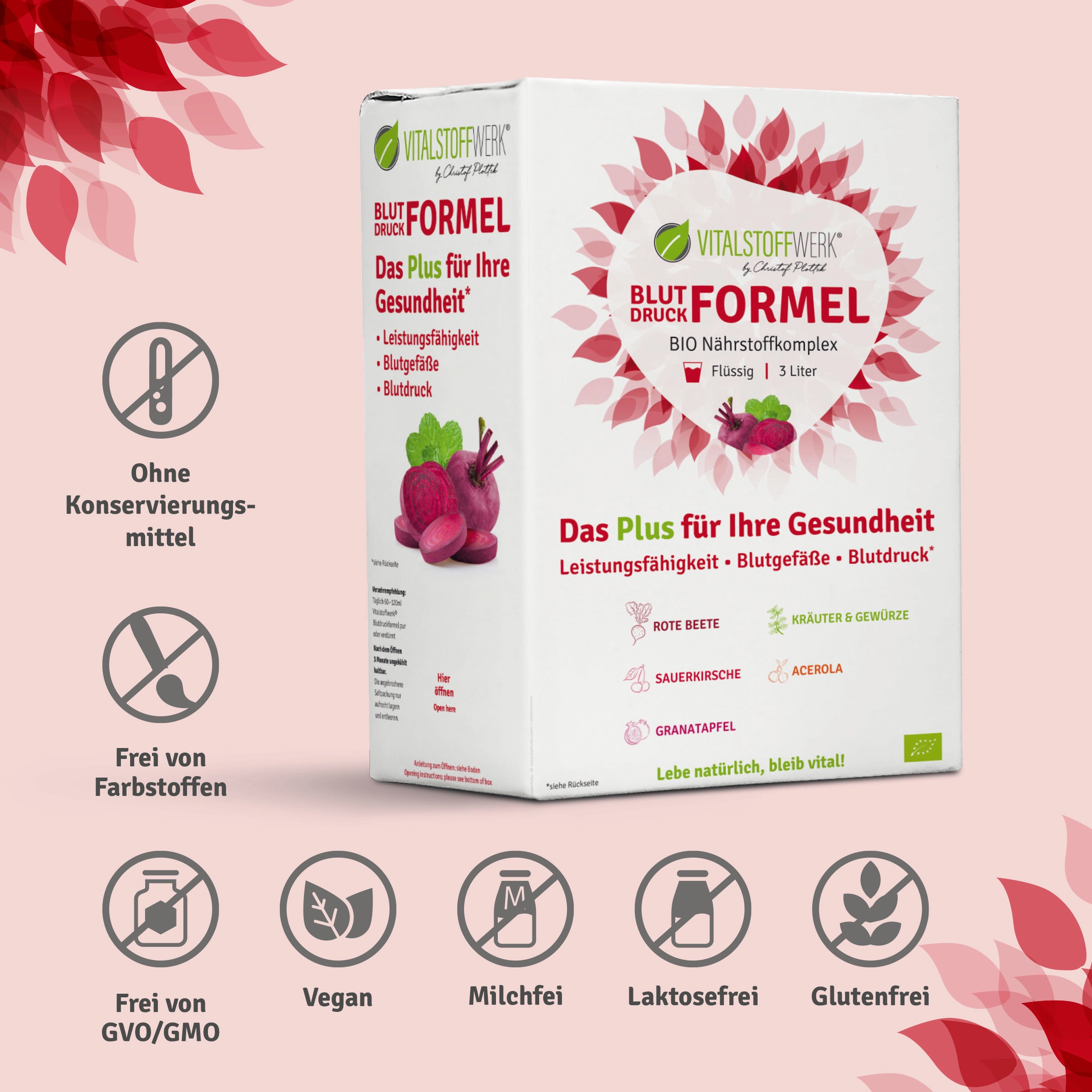 Blutdruck Formeln, Nährstoffkomplex, Beutel 3 Liter, Bio, Rote Beete Saft