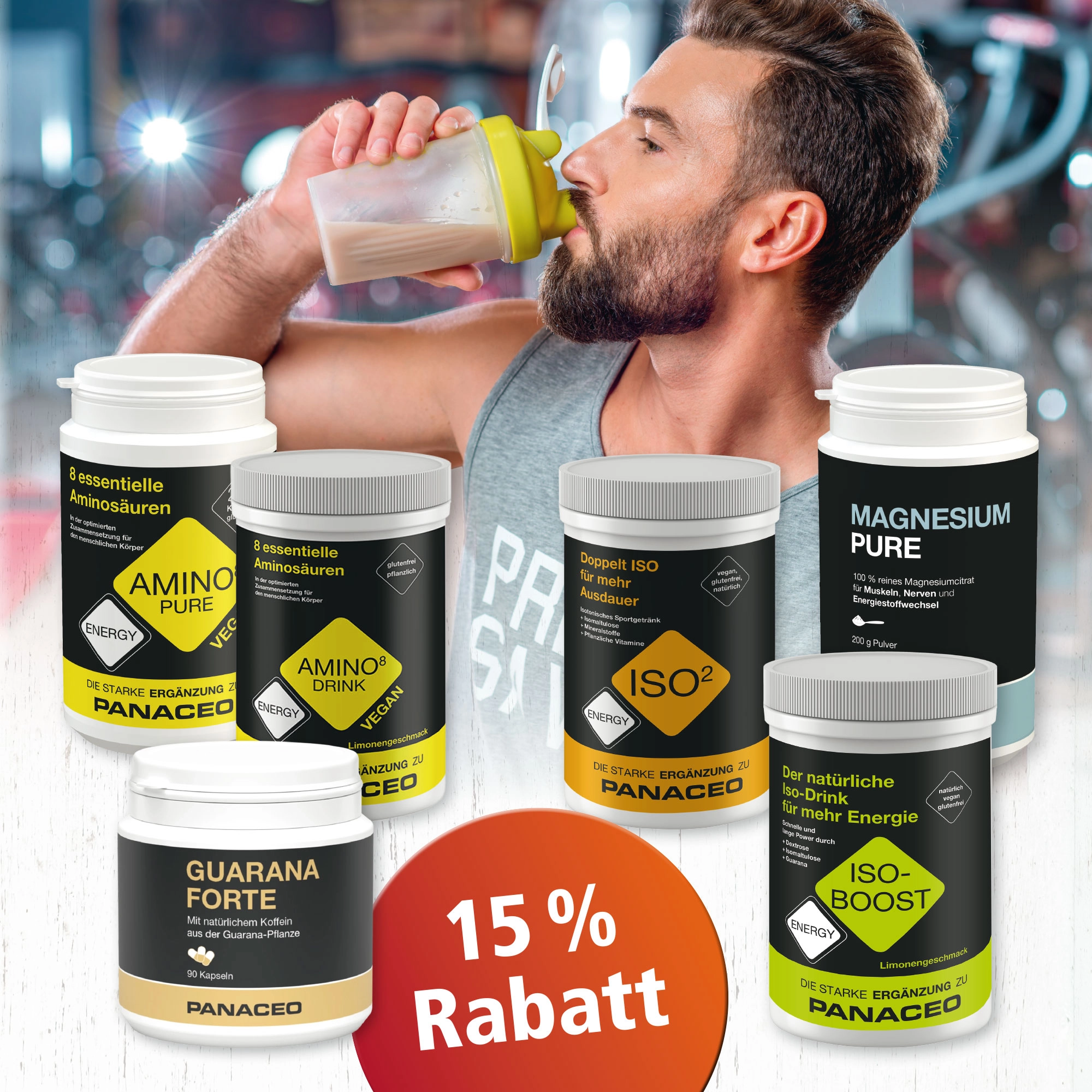 PANACEO_Sport_Energy_Komplettpaket, Protein-Shake, Nahrungsergänzung, Aminosäuren, Magnesium, Iso-Drinks