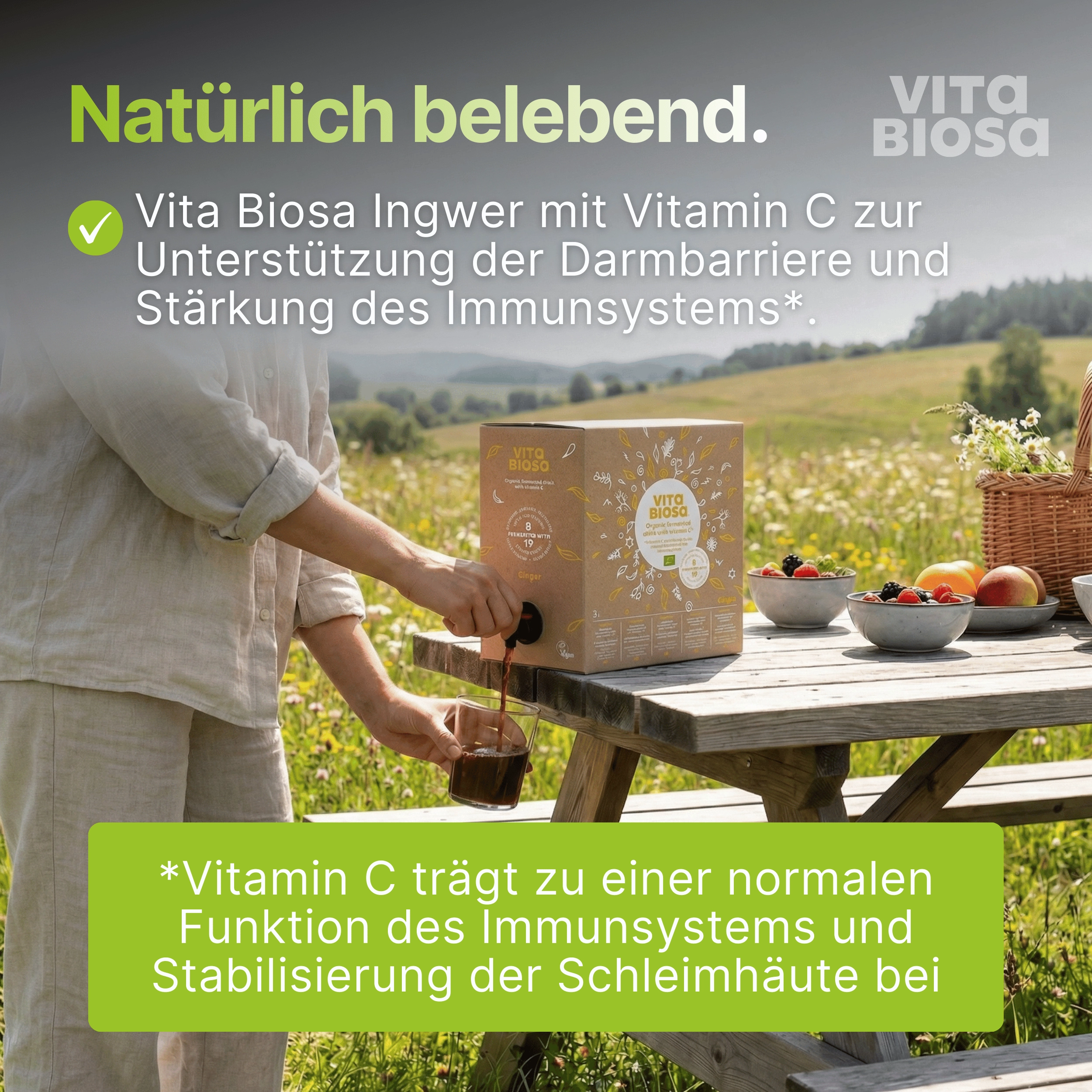 Vita_Biosa_Ingwer_mit_Vitamin-C_3L_Bag-in-Box_Milchsaeurebakterien_kaufen_Immunsystem, Vitamin C, Ingwer, Box, Draußen, Getränk