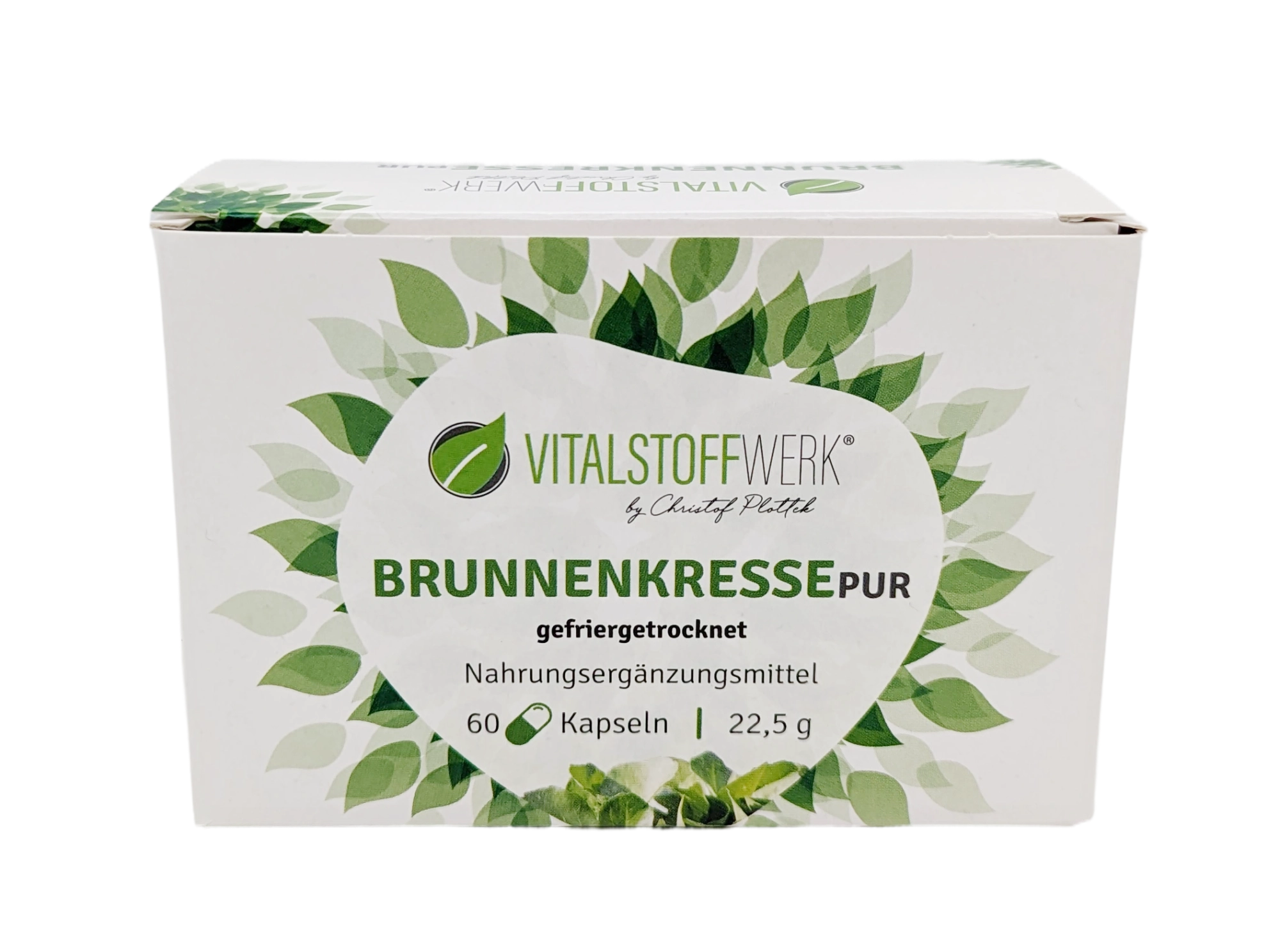 Brunnenkresse_Kapseln_kaufen_front, kapseln, ergänzungsmittel, gefriertgetrocknet, brunnenkresse, vitalkost