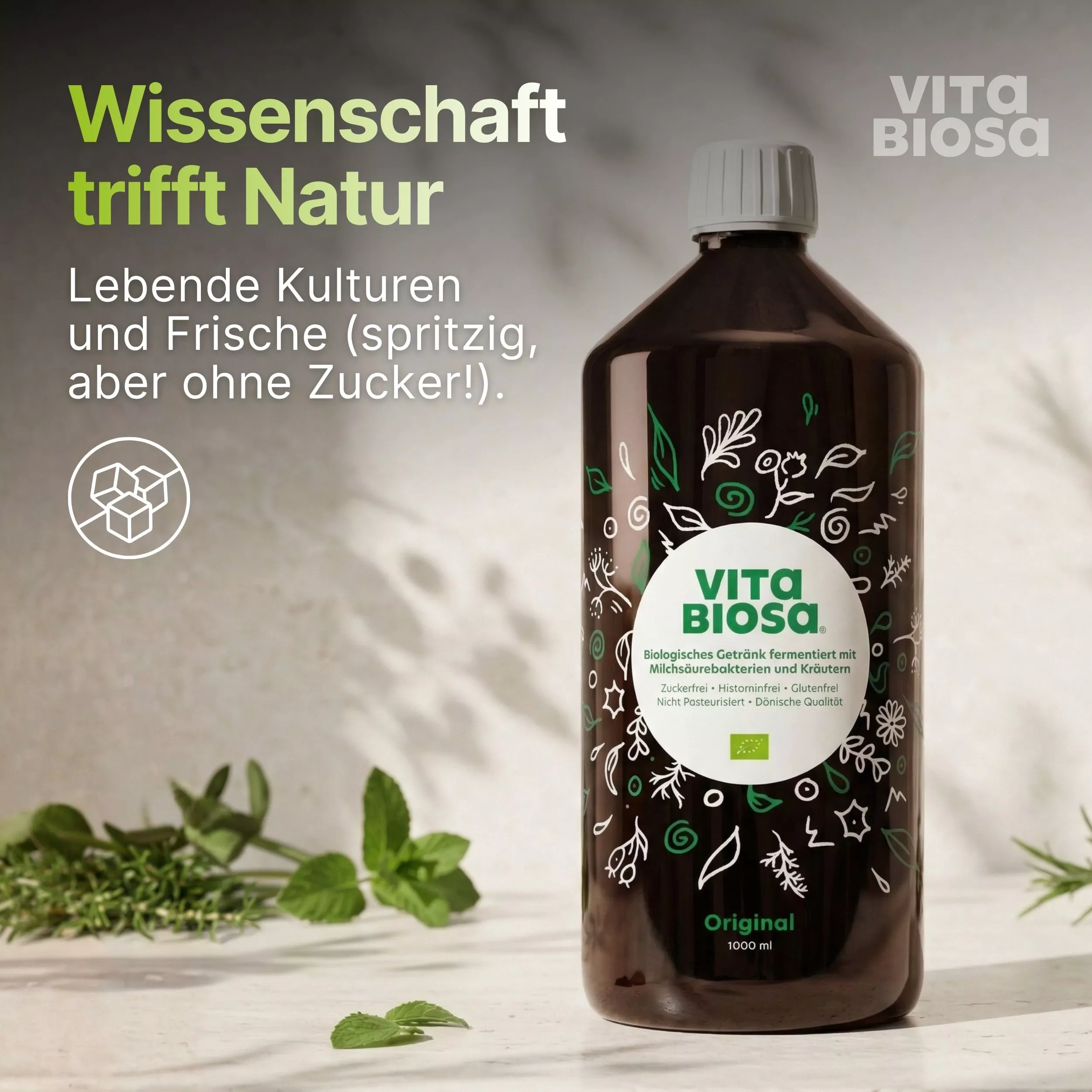 Vita-Biosa-Original_1L_ Milchsaeurebakterien_kaufen_wissenschaft, Flüssigtoner, Bio-Getränk, Original, Milchsäurebakterien, Kräuterextrakt