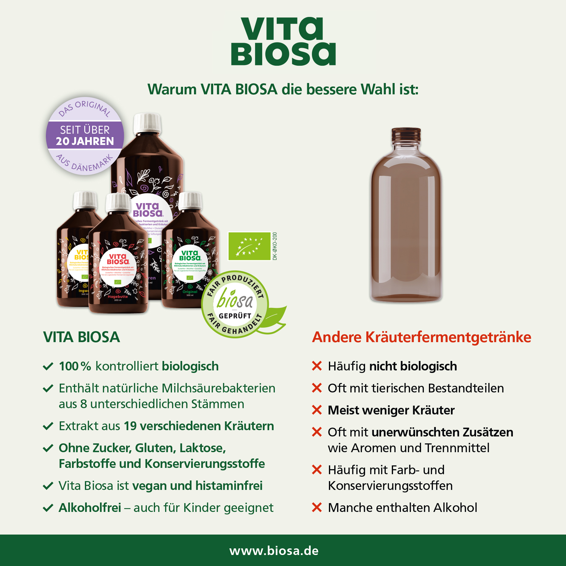 Vita Biosa Hagebutte Kräuter 100% biologisch Milchsäurebakterien ohne Zucker vegan