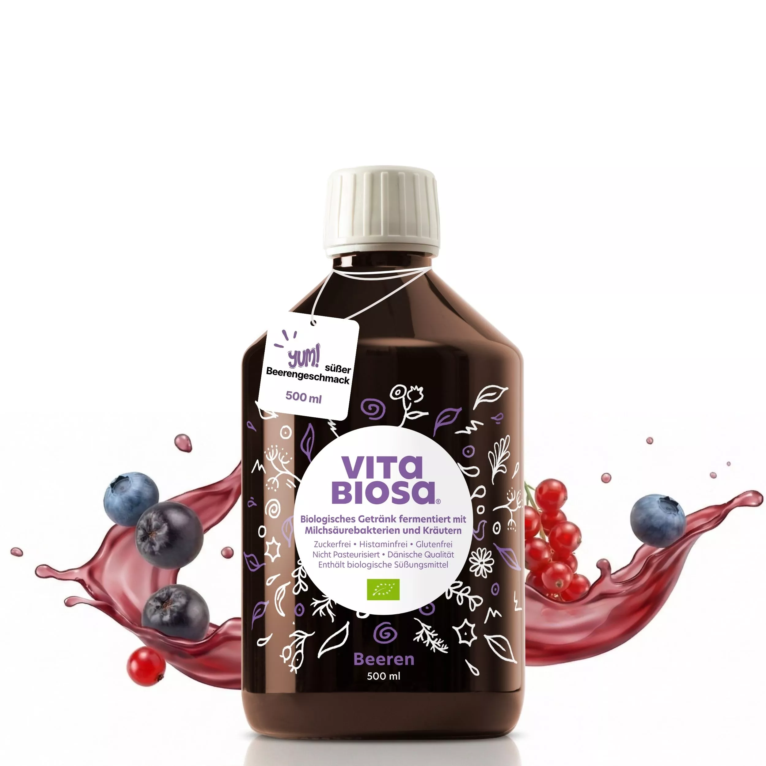 Vita-Biosa-Beeren-500ml_Milchsaeurebakterien_kaufen_front, Beerensaft, Beeren, Bio-Getränk, 500 ml, Kleines Fläschchen