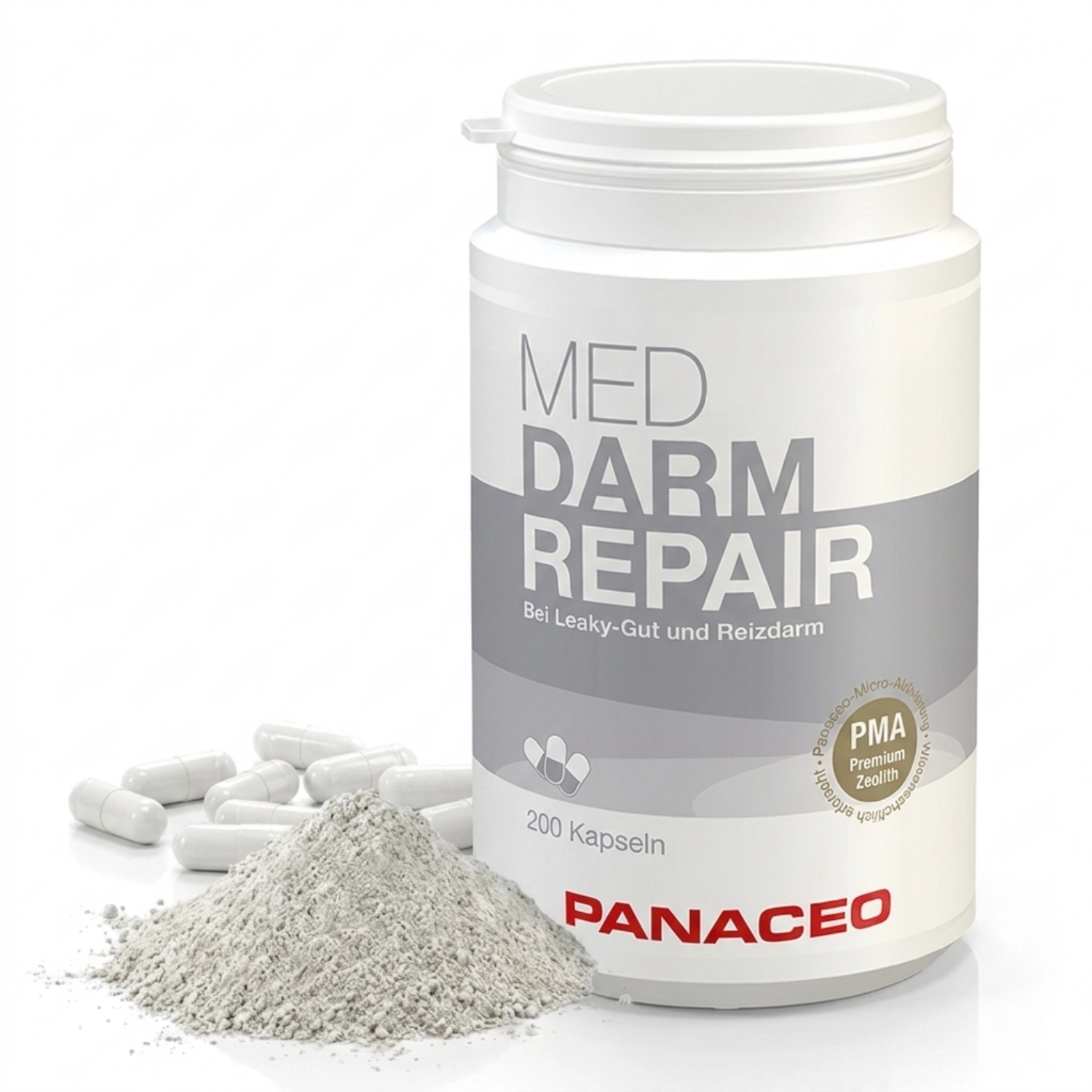 Zeolith_Pulver_kaufen_Panaceo_MED_Darm_Repair_Kapseln_200, Kapseln, Pillen, Nahrungsergänzung, Med Darm Repair, Powder