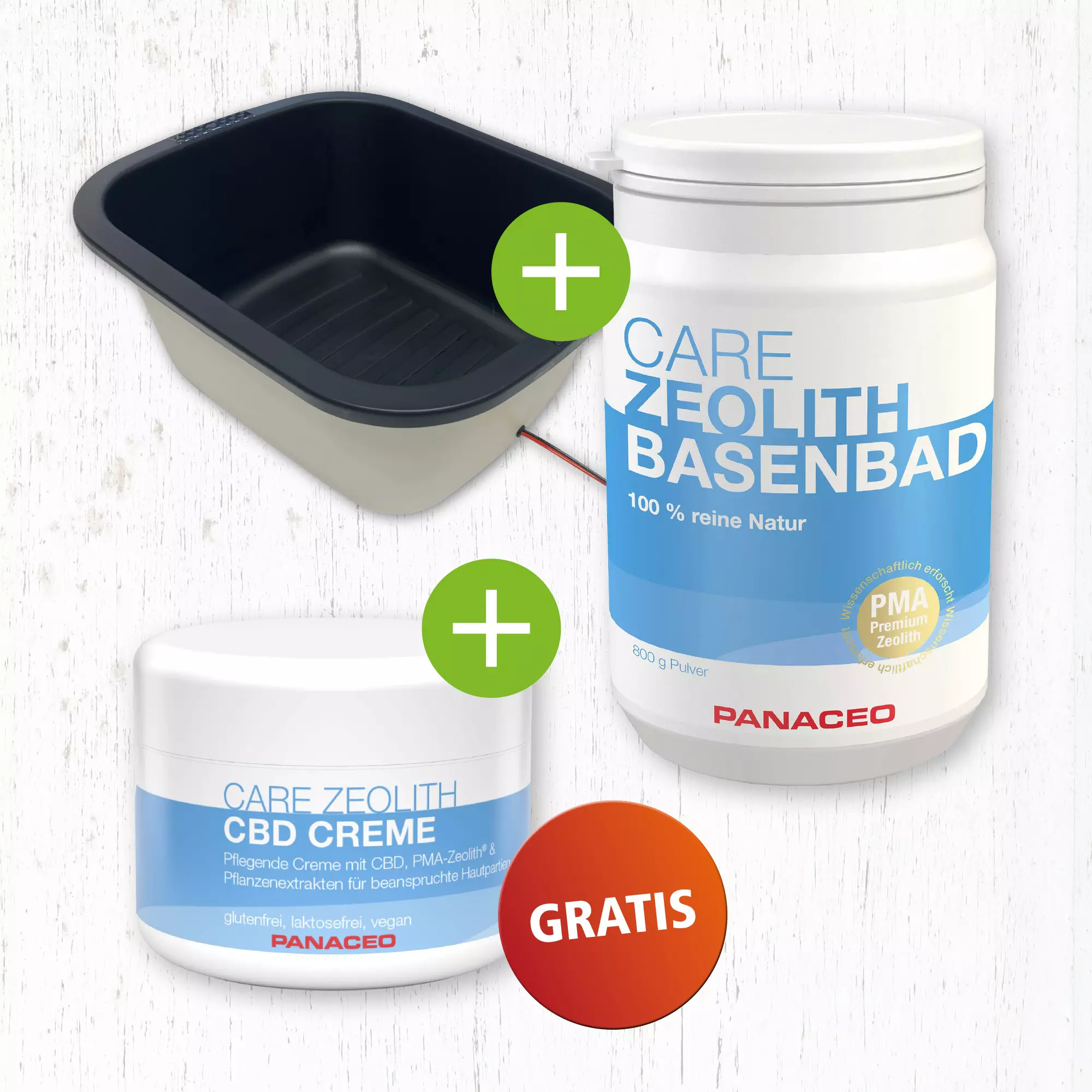 kombipaket_Fußbadewanne_Basenbad_Zeolith_CBD_Creme, Zeolith, Basenbad, CBD Creme, Puder, Panaceo