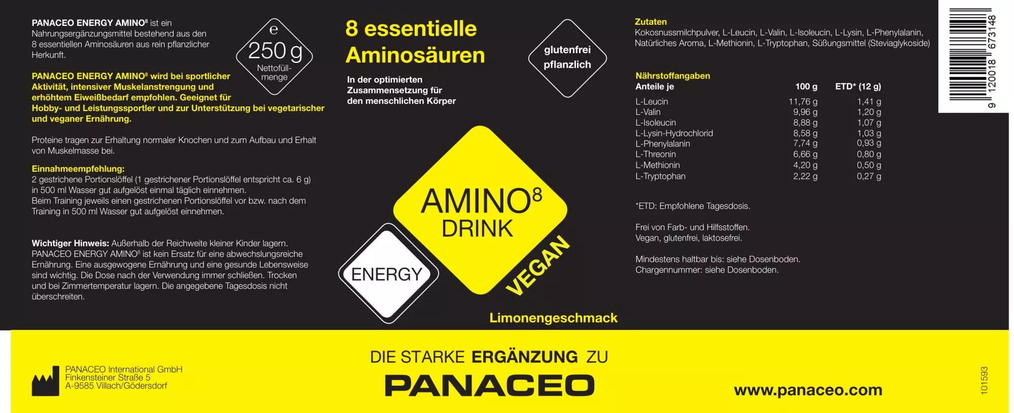 Panaceo_Amino8_Pulver_VEGAN_250g_Etikett Panaceo_Amino8_Pulver_VEGAN_250g_Etikett