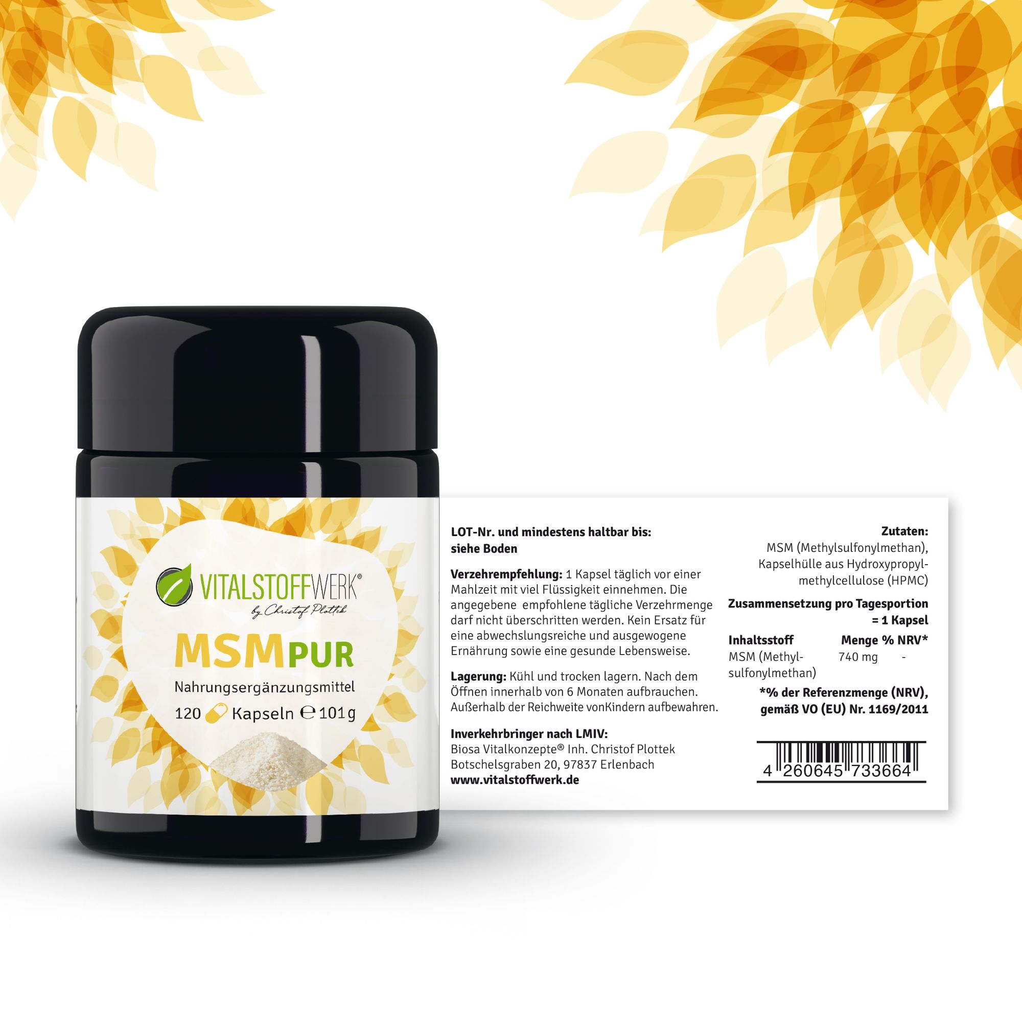 MSM-Kapseln_120_Stueck_Vitalstoffwerk_Etikett MSM-Kapseln_120_Stueck_Vitalstoffwerk_Etikett, Kosmetik