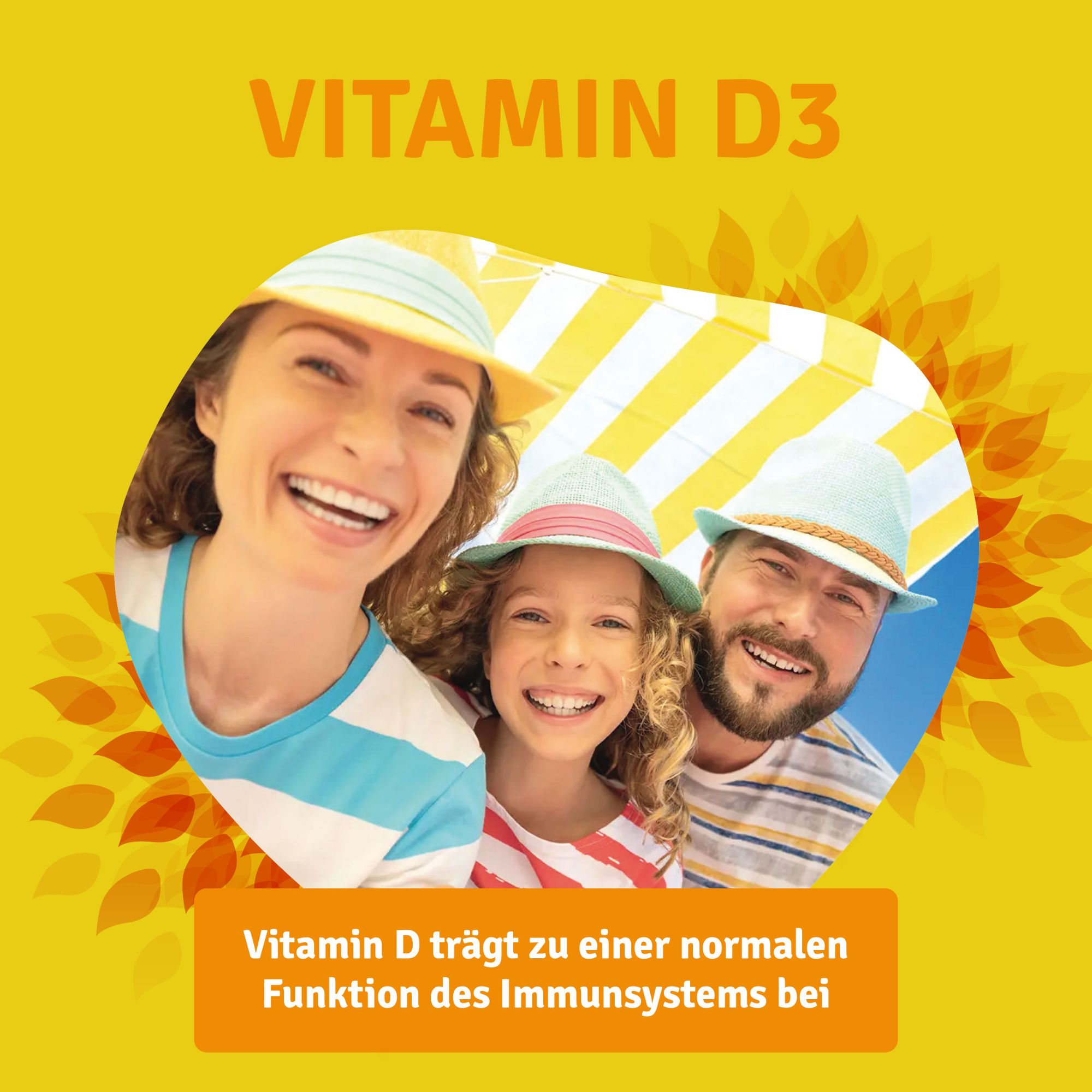 Vitamin-D3_Tropfen_15ml_Familie Vitamin-D3_Tropfen_15ml_Familie, Werbung, Plakat, Hut, Mütze, Portrait