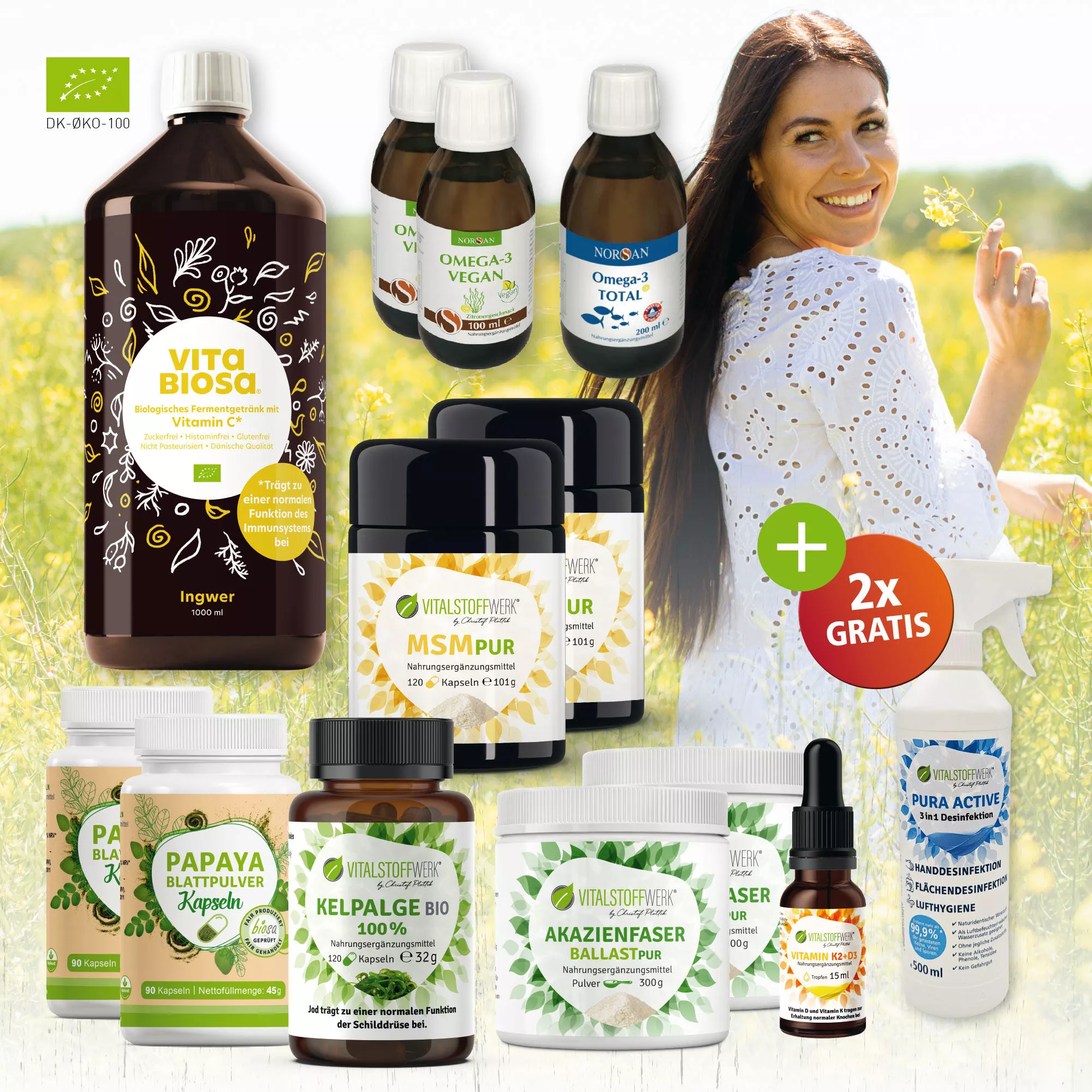 Frühlings Balance Komplettpaket Front, Vitabalancer, Omega-3, Nahrungsergänzung, Kapseln, Pflanzenbasierte Produkte