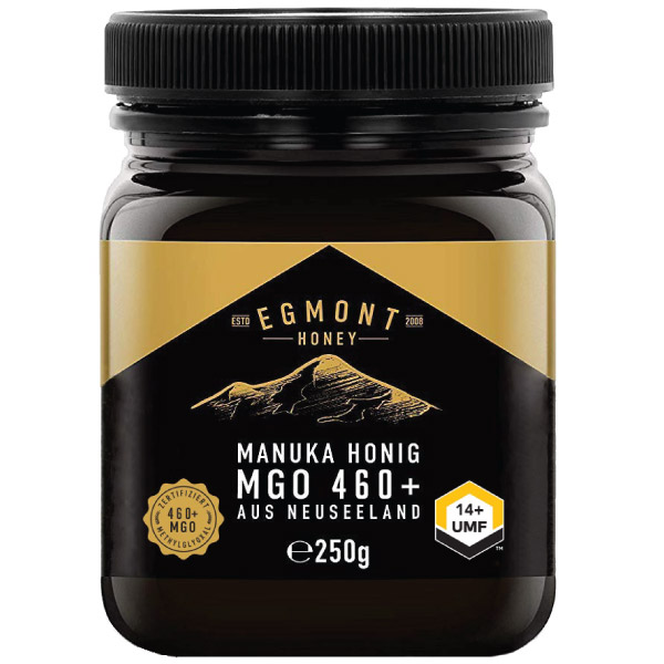 Egmont-manuka-honey-mgo460-250g_manuka_honig_front, Flasche, Shaker