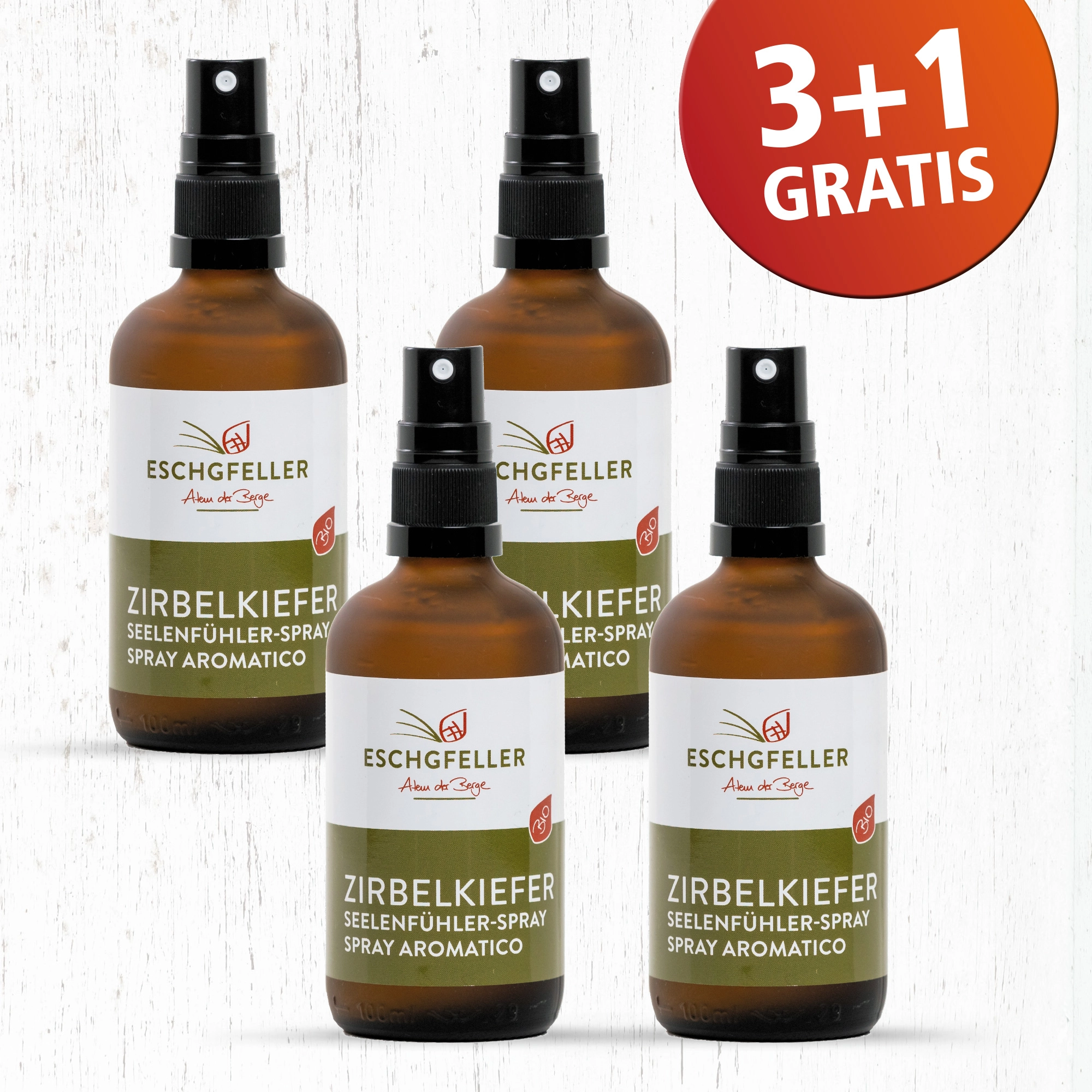 Zirbelkiefer Raumduftspray 3+1, Zirbelkiefer, Seelenfühler-Spray, Spray aromatico, Raumduft, Holzduft