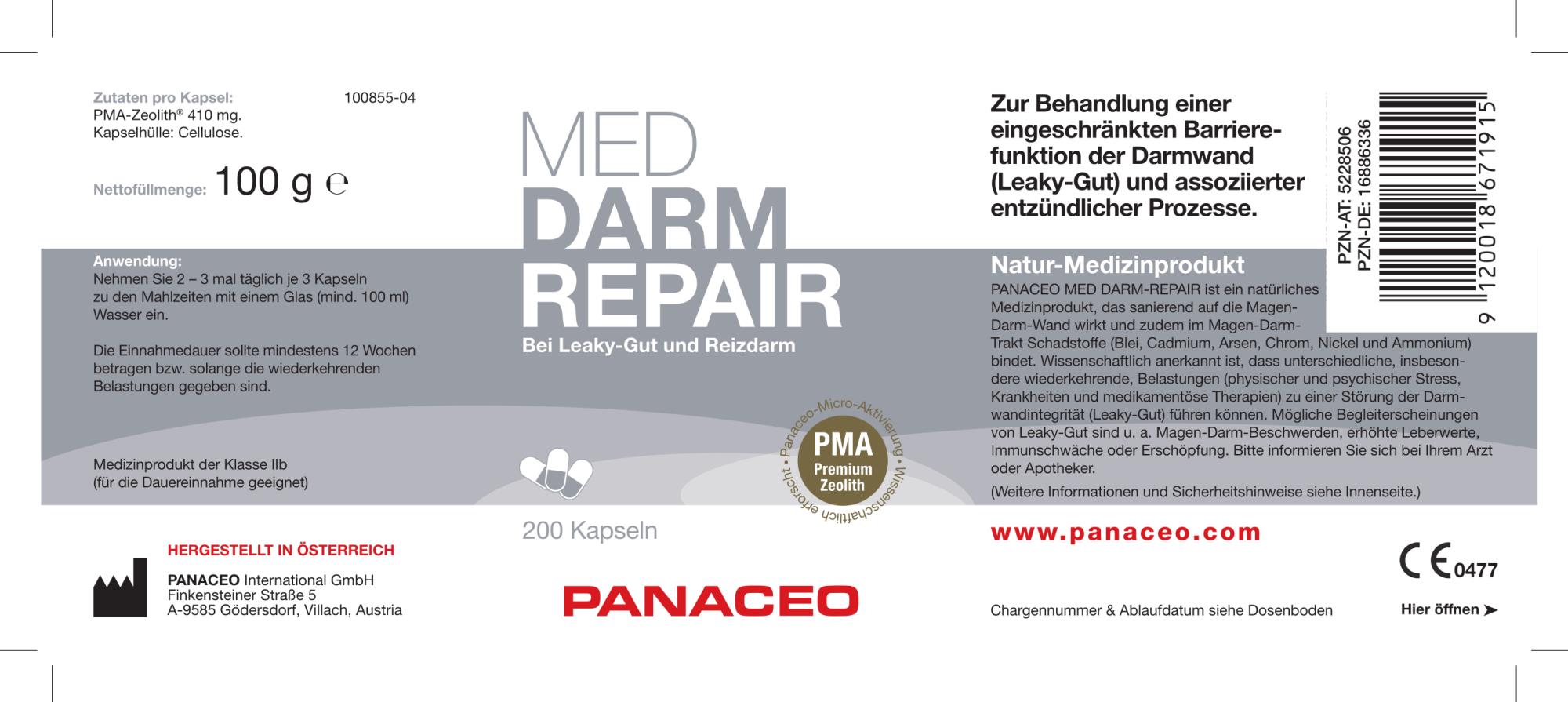 Zeolith_Pulver_Kaufen_Panaceo_MED_Darm_Repair_Kapseln_200_Etikett_Seite1