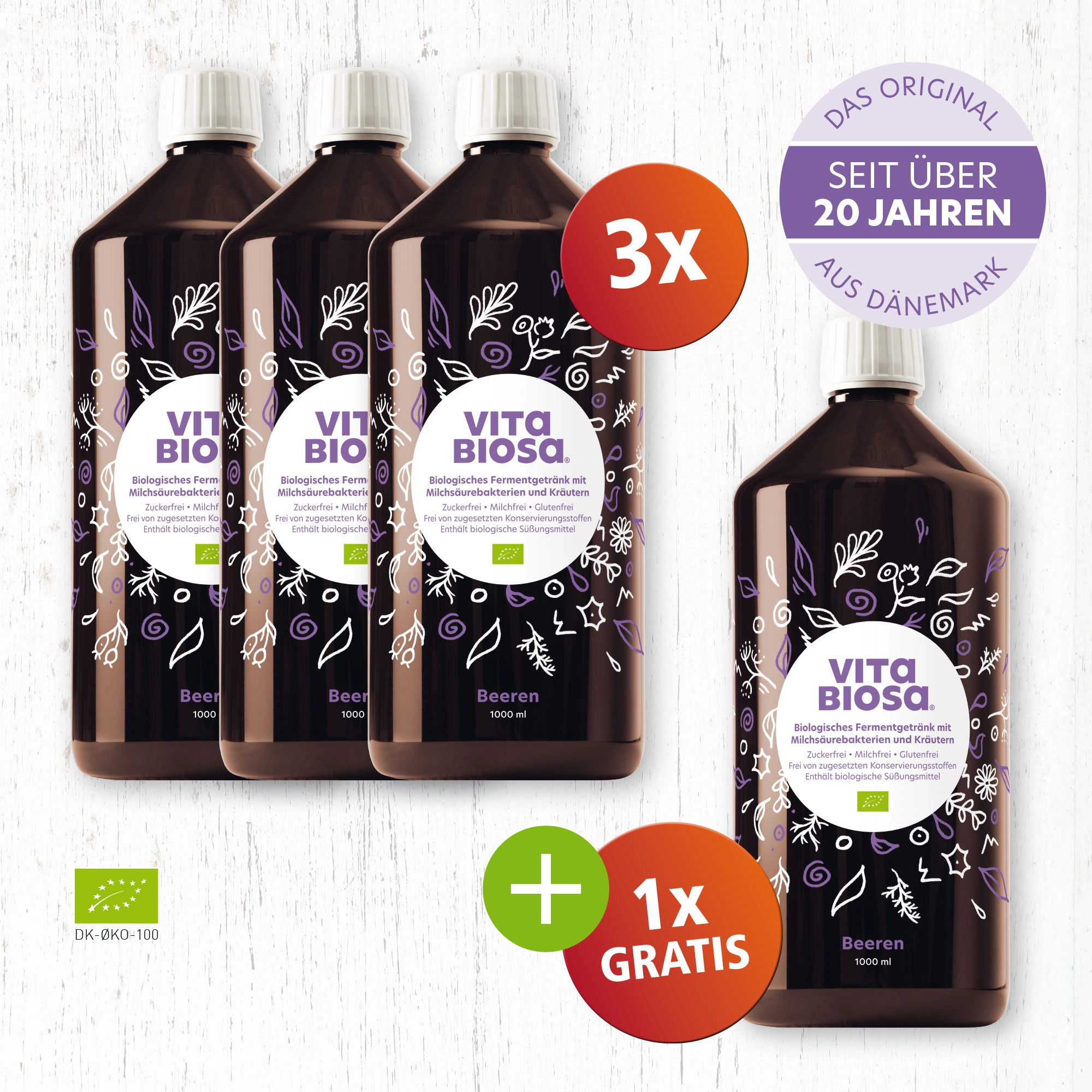 Vita_Biosa_Beeren_1L_3+1_Bag-in-Box_Milchsaeurebakterien_kaufen_front, Beeren, Fermentiertes Getränk, Milchsäurekulturen, Biologisch, Flasche 1000 ml