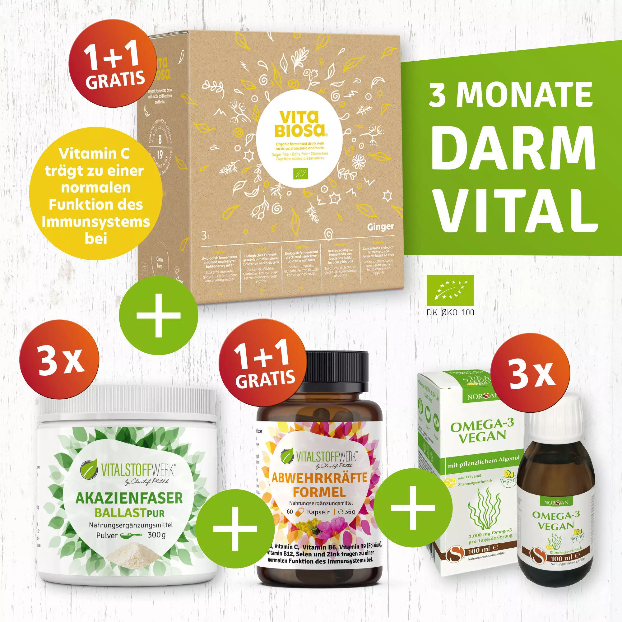 Darmvital, Vitalstoff, Vegane Nahrungsergänzung, Omega-3, Ingwer, 3x gratis